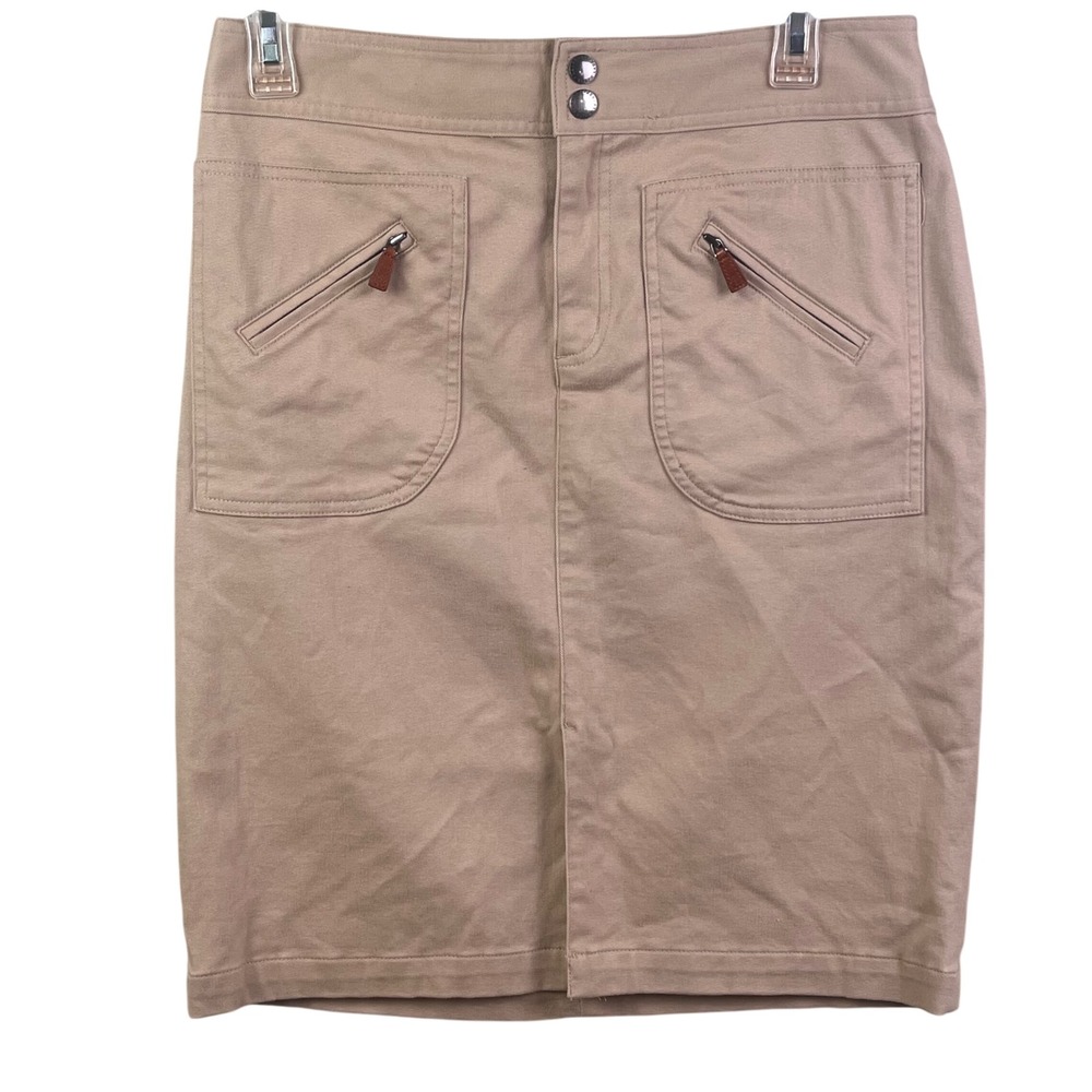 Lauren Ralph Lauren Classic Khaki Safari Style Pencil Skirt Front Slit 8P